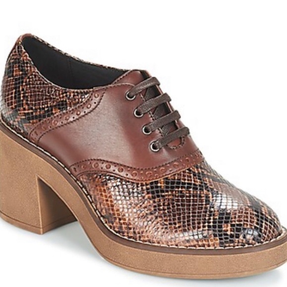 Geox Respira Adrya Leather Block Heel Lace Up Shoe - US 6.5 - Picture 1 of 10